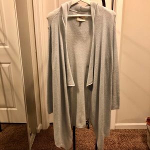 Soft Blue Draped Lapels Cardigan with Hood